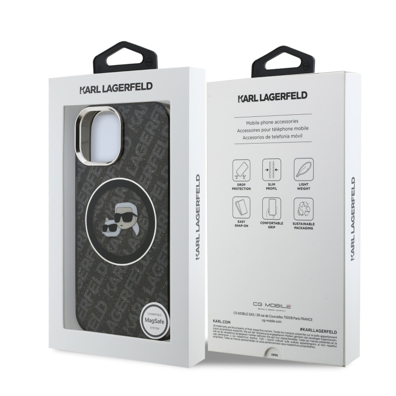 Karl Lagerfeld IML K&CH Heads Repeated Logo MagSafe Zadný Kryt pre iPhone 15 Black