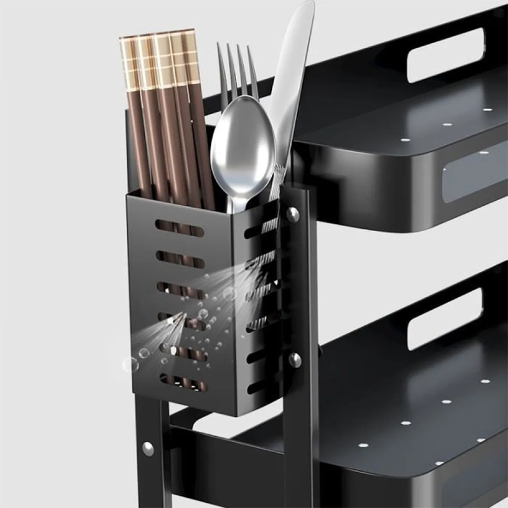 Dvojpodlažný kuchynský stojan na doplnky a koreničky - čierny