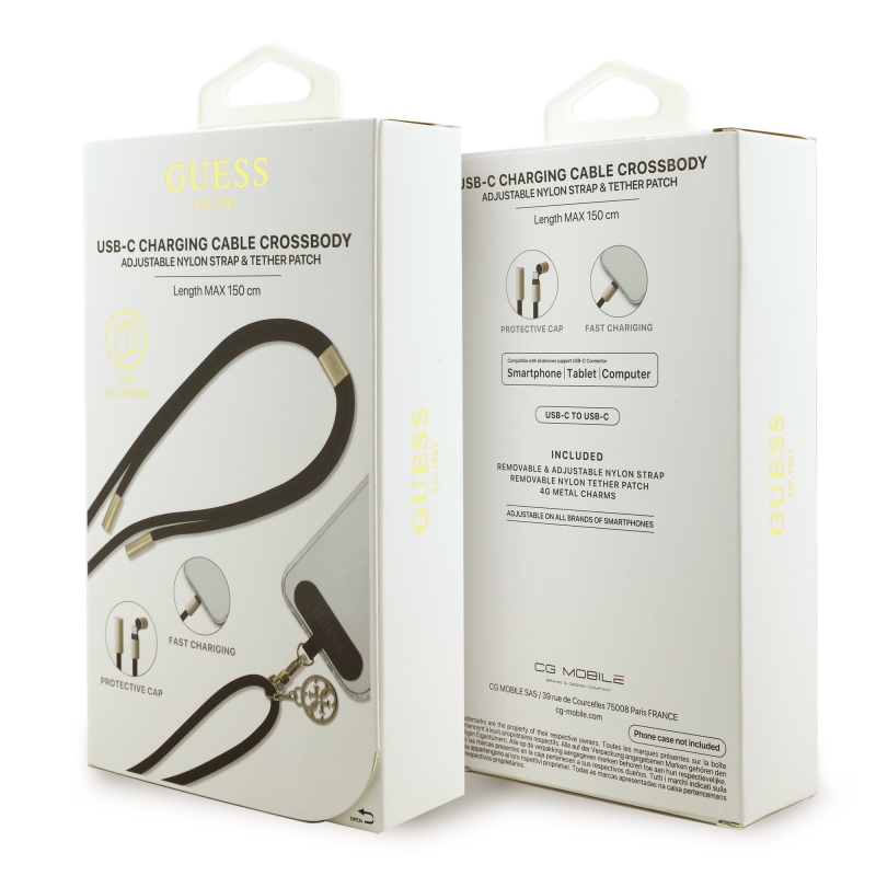 Guess Crossbody Strap 4G Charm s nabíjacím káblom USB-C/USB-C Black