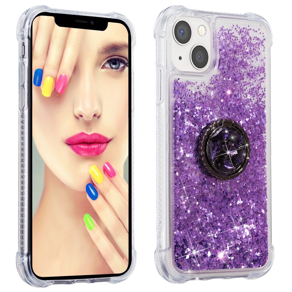 Glitter presýpací gélový obal na iPhone 15 Plus - fialový
