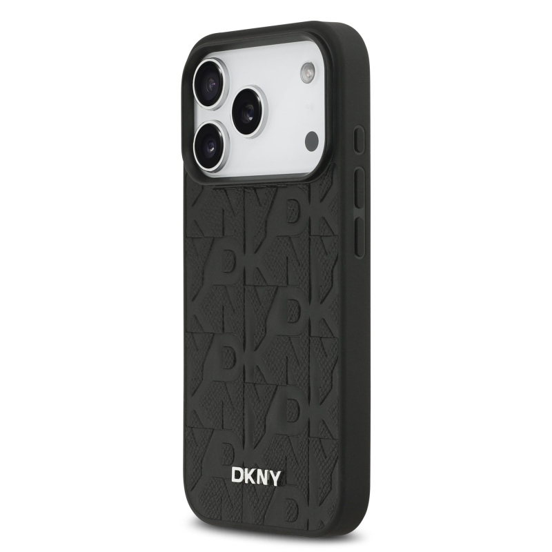 DKNY PU kožený zadný kryt Magsafe so vzorom mriežky pre iPhone 17 Pro Black