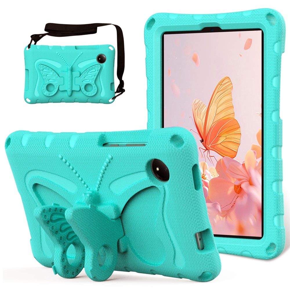 Kids Butterfly EVA odolné puzdro s popruhom na tablet Xiaomi Redmi Pad SE 8.7 - modrozelené
