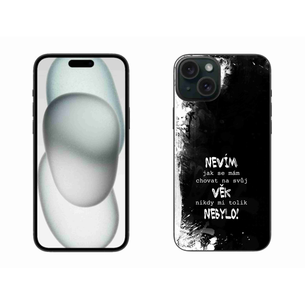 Gélový kryt mmCase na iPhone 15 Plus - vtipný text 14 čierne pozadie