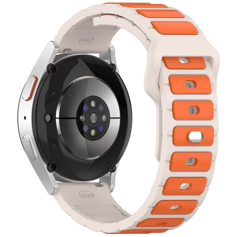 Dualc silikónový remienok 20mm na Samsung Galaxy Watch7 44mm/40mm/Watch 6 44mm/40mm - béžový/oranžový