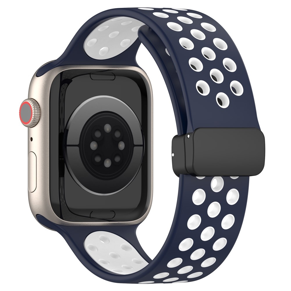 Dualc silikónový remienok na Apple Watch Ultra 4/3/2/1 49mm/12/11/10 46mm - tmavomodrý/biely