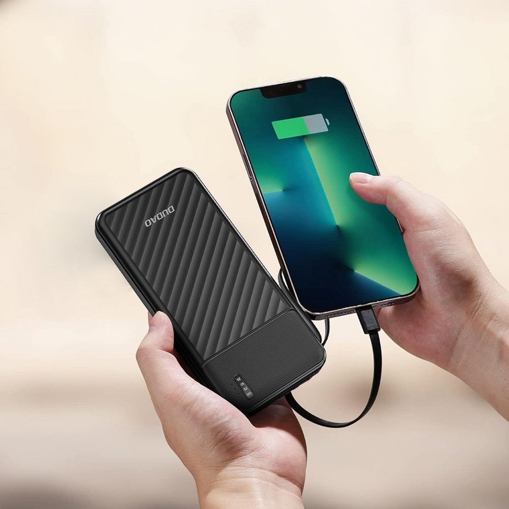 Dudao K11 10000mAh Powerbank so zabudovanými káblami - čierna