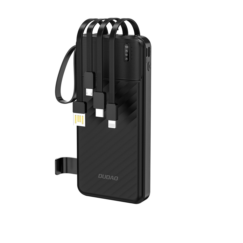 Dudao K11 10000mAh Powerbank so zabudovanými káblami - čierna