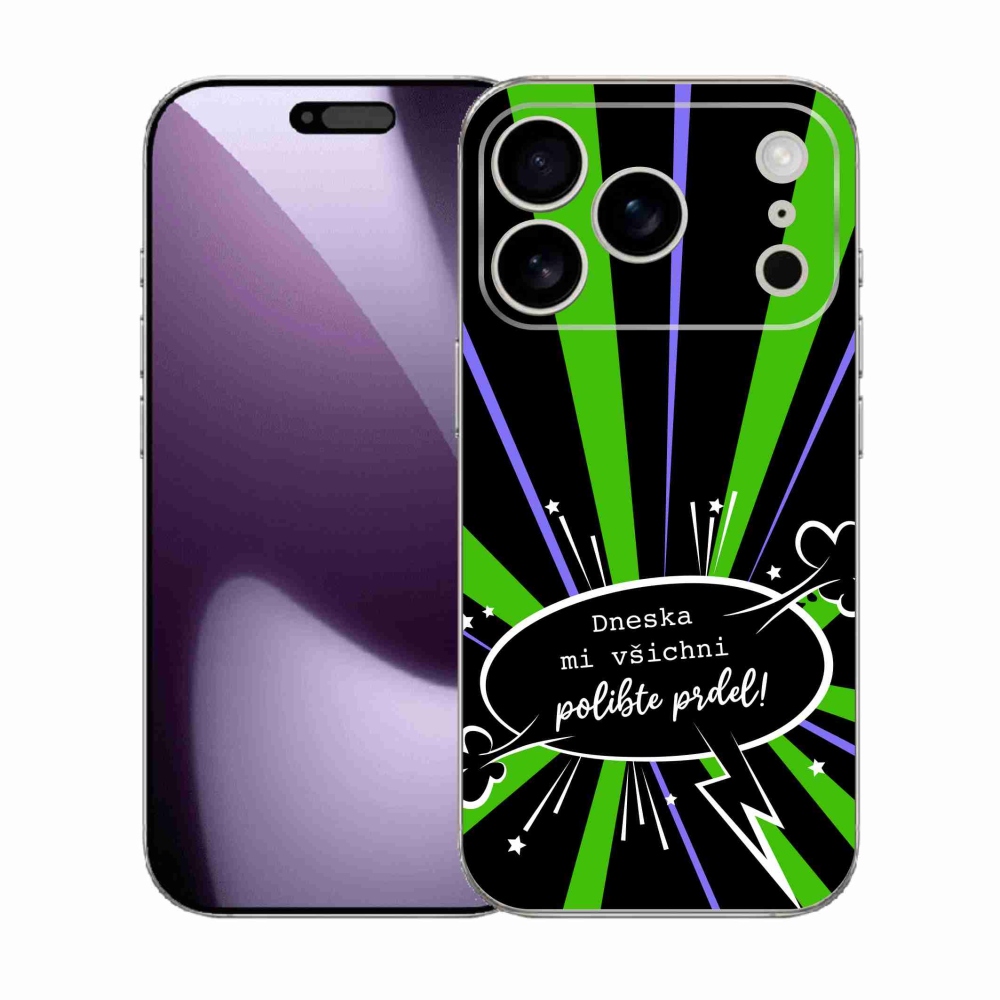Gélový kryt mmCase na iPhone 17 Pro - vtipný text 15 čierne pozadie