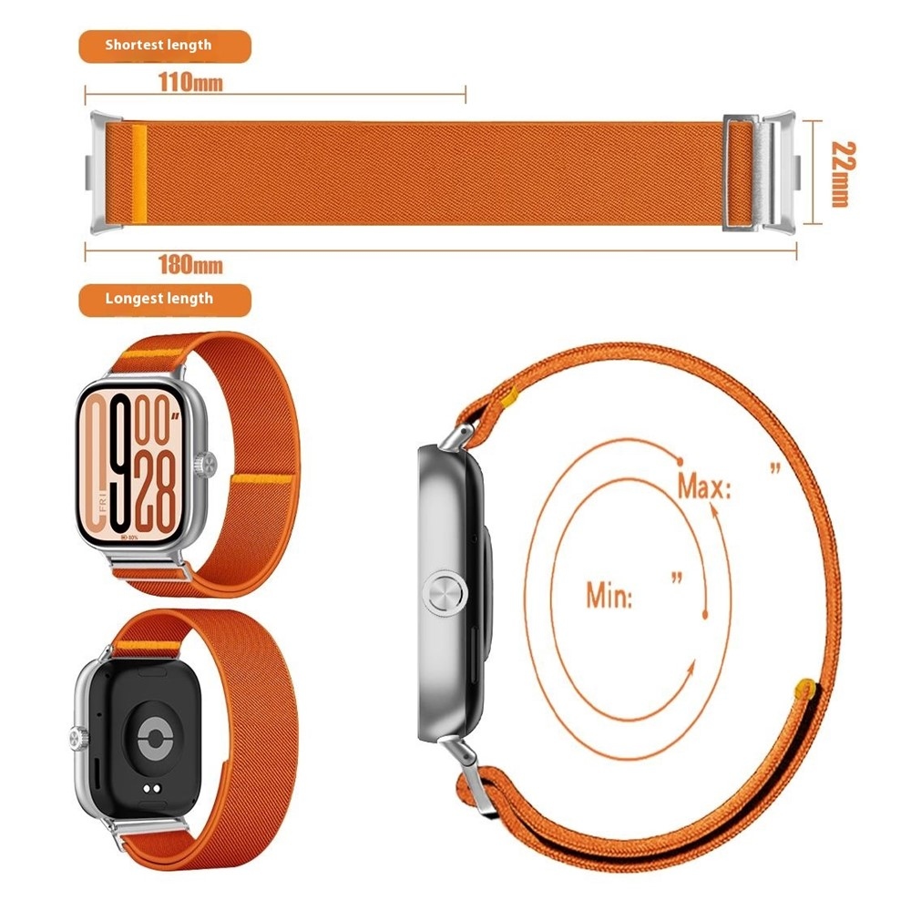 Durab nylonový elastický remienok na Xiaomi Smart Band 10 Pro/9 Pro/8 Pro/Redmi Watch 6/5/4 - oranžový