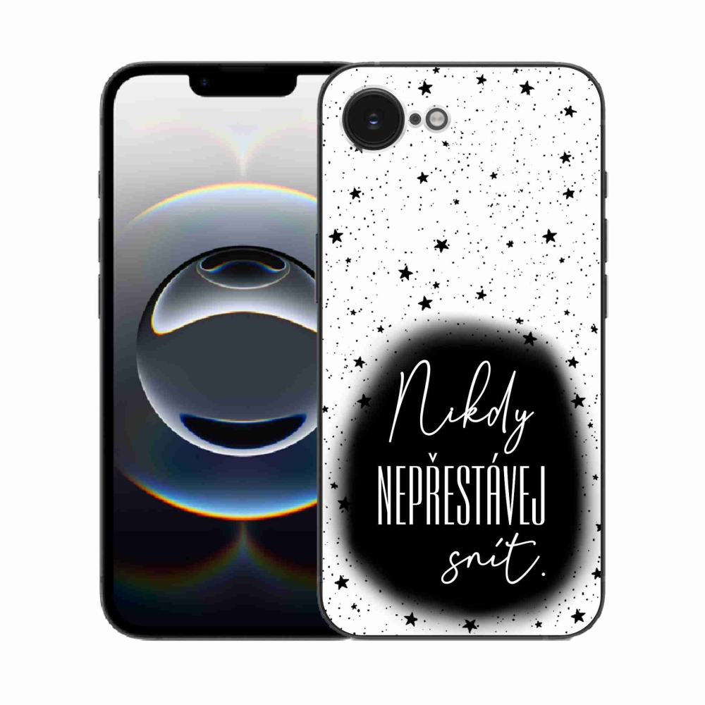 Gélový kryt mmCase na iPhone 16e - citát 1 čiernobiele pozadie