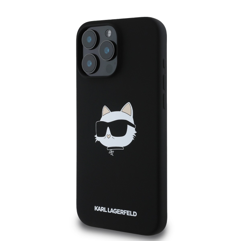 Karl Lagerfeld Liquid Silicone Choupette Head MagSafe Zadný Kryt pre iPhone 16 Pro Black