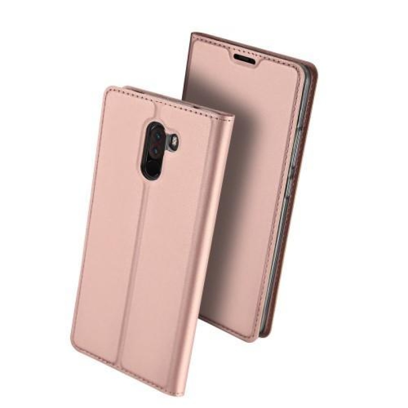 DUX elegantné PU kožené peňaženkové puzdro na Xiaomi Pocophone F1 - ružovozlaté