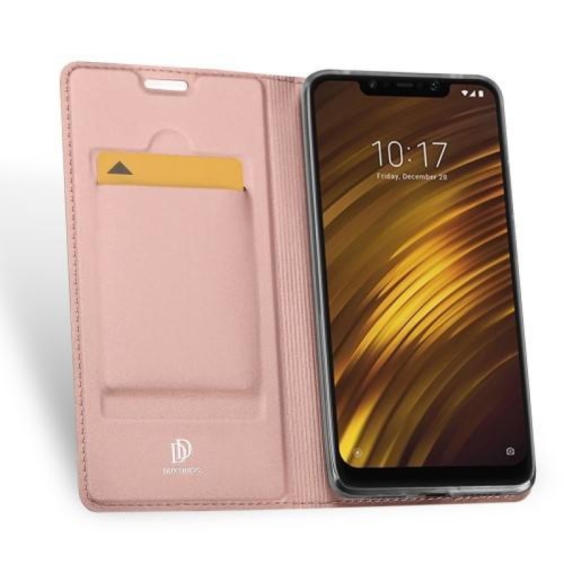 DUX elegantné PU kožené peňaženkové puzdro na Xiaomi Pocophone F1 - ružovozlaté