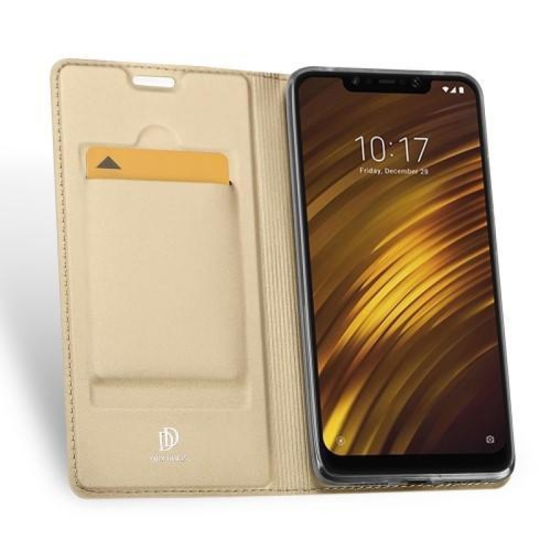 DUX elegantné PU kožené peňaženkové puzdro na Xiaomi Pocophone F1 - zlaté