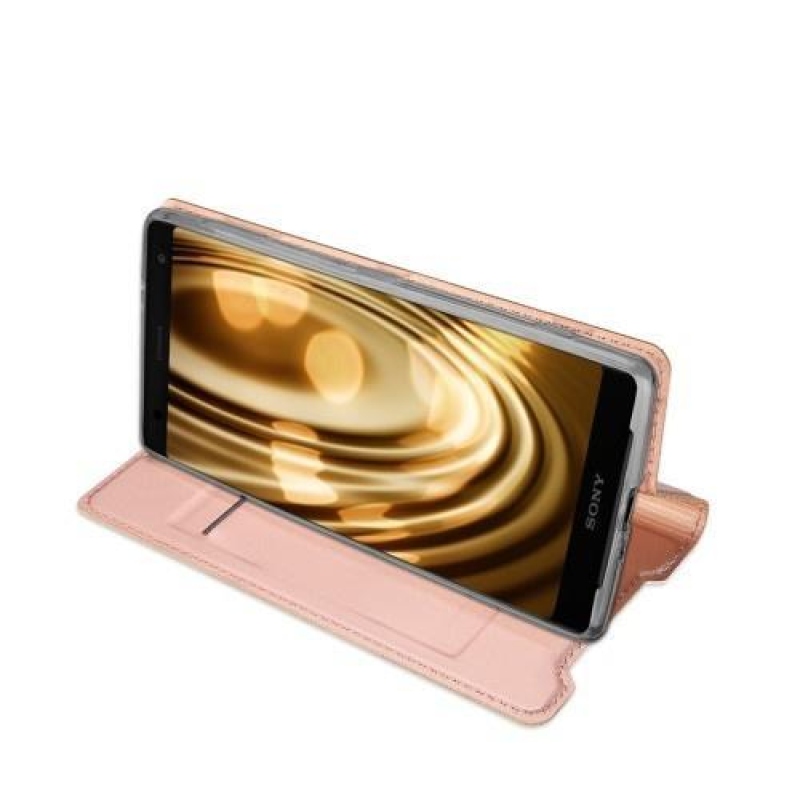 DUX elegantní PU kožené peňaženkové puzdro na Sony Xperia XZ3 - rosegold