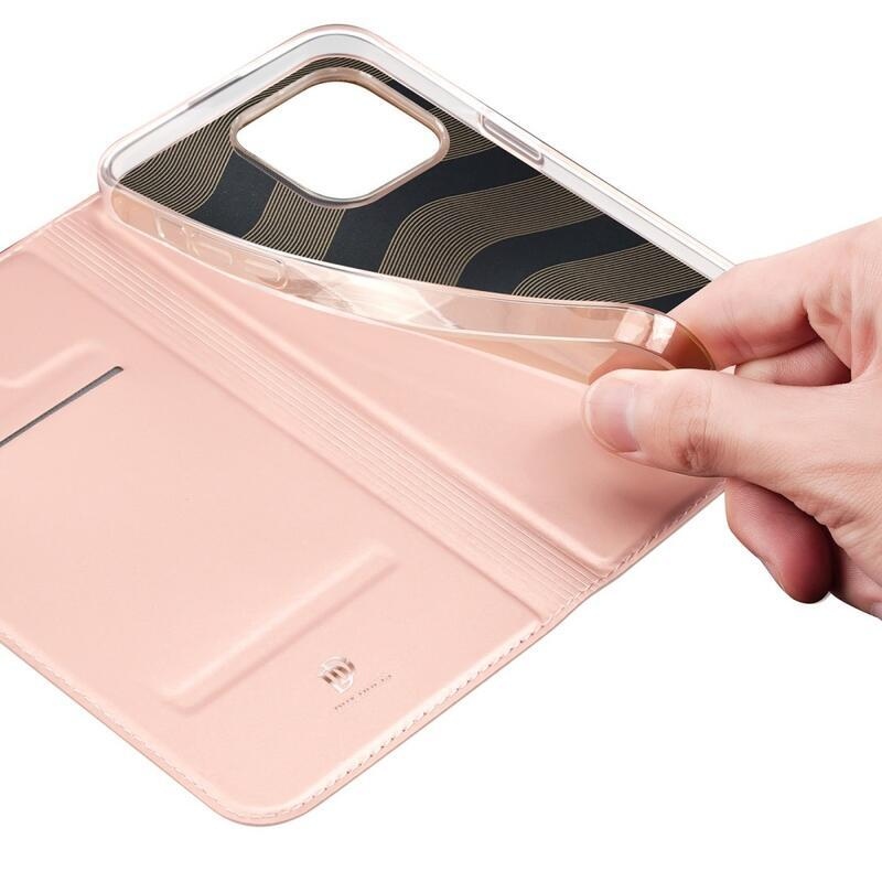 DUX elegantné PU kožené púzdro pre mobil iPhone 14 Pro 6.1 - ružovozlaté
