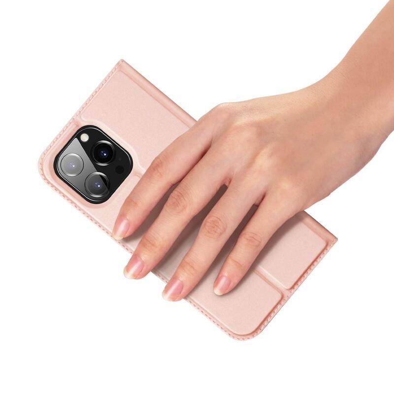DUX elegantné PU kožené púzdro pre mobil iPhone 14 Pro 6.1 - ružovozlaté