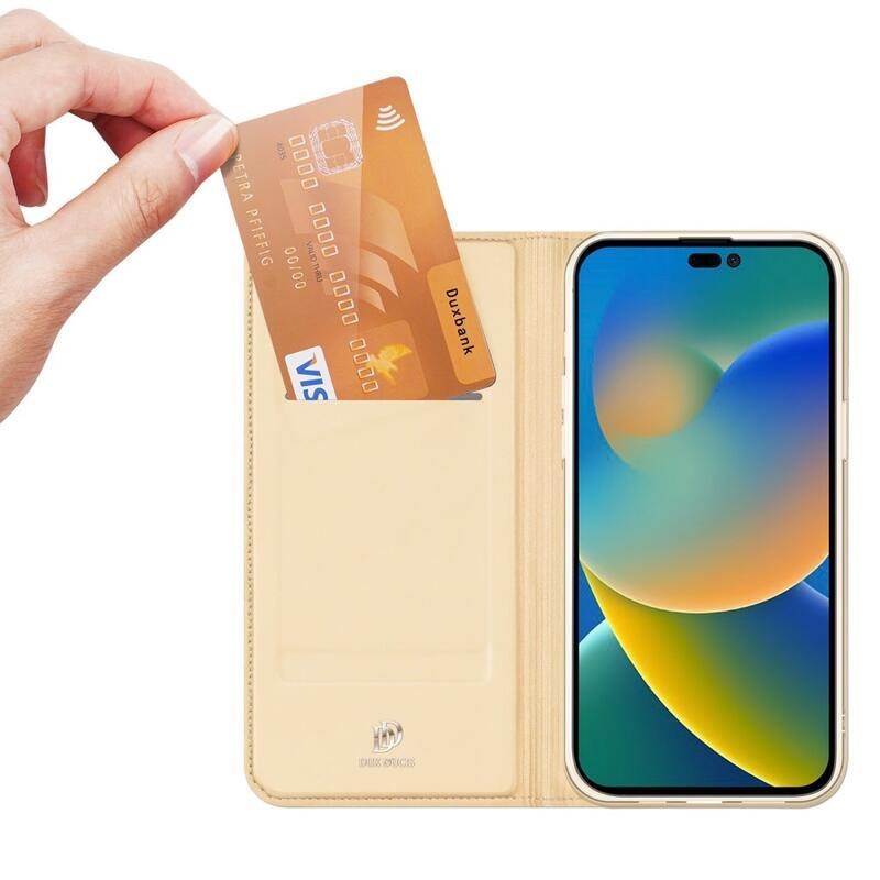 DUX elegantné PU kožené púzdro pre mobil iPhone 14 Pro Max 6.7 - zlaté