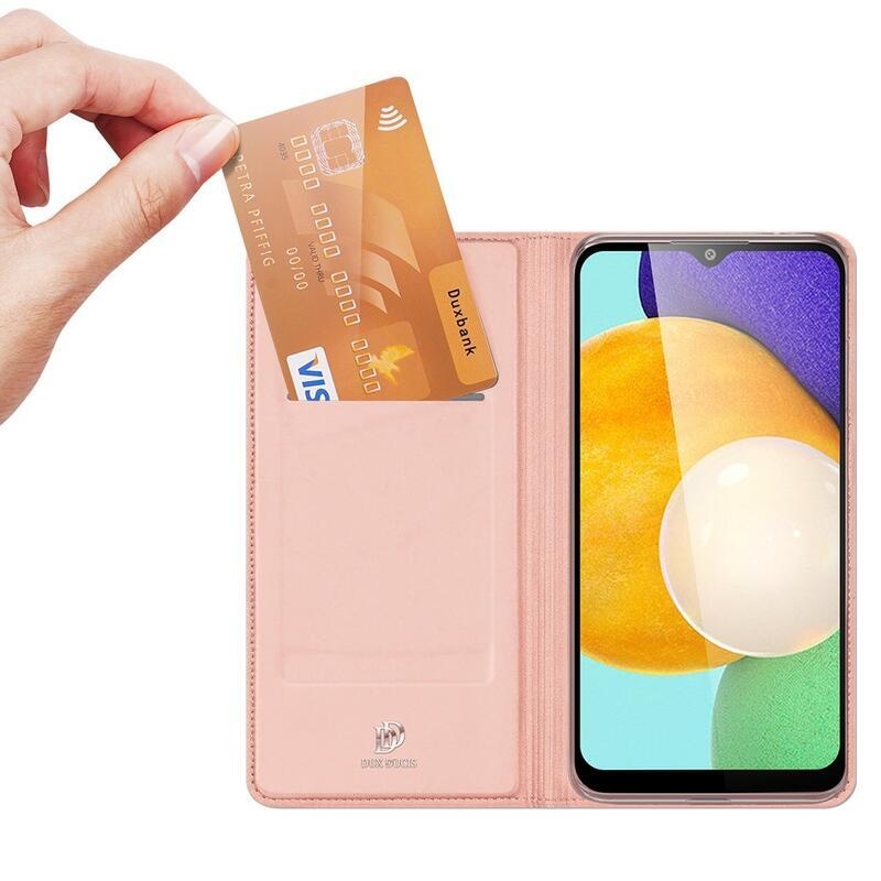 DUX elegantné PU kožené puzdro pre mobil Samsung Galaxy A03s (166.6 x 75.9 x 9.1mm) - růžovozlaté