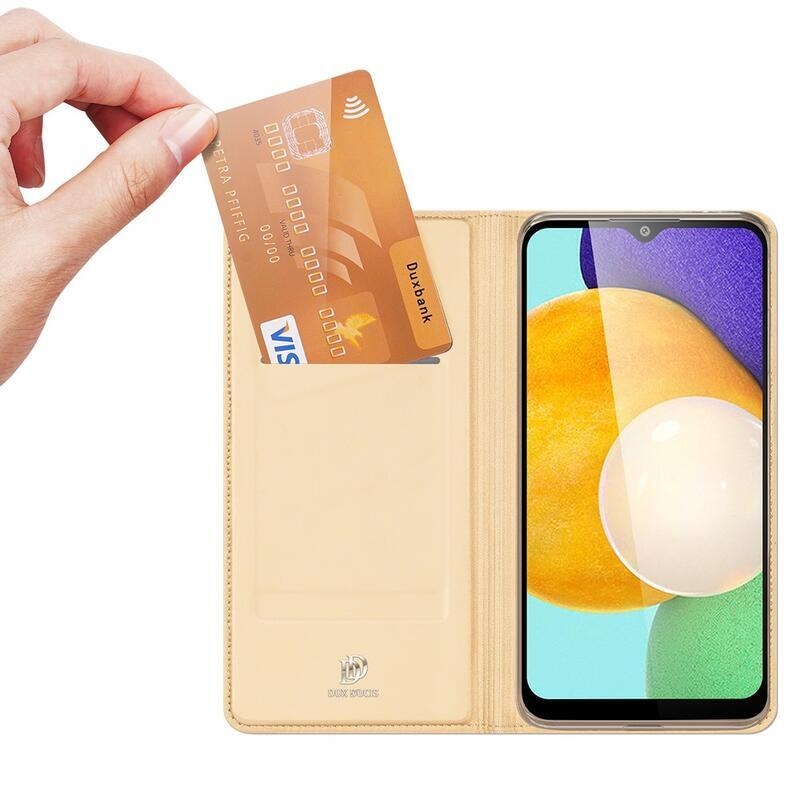 DUX elegantné PU kožené puzdro pre mobil Samsung Galaxy A03s (166.6 x 75.9 x 9.1mm) - zlaté