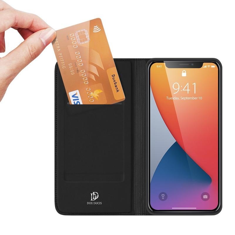 DUX PU kožené peněženkové puzdro na mobil iPhone 12 Pro 6,1 