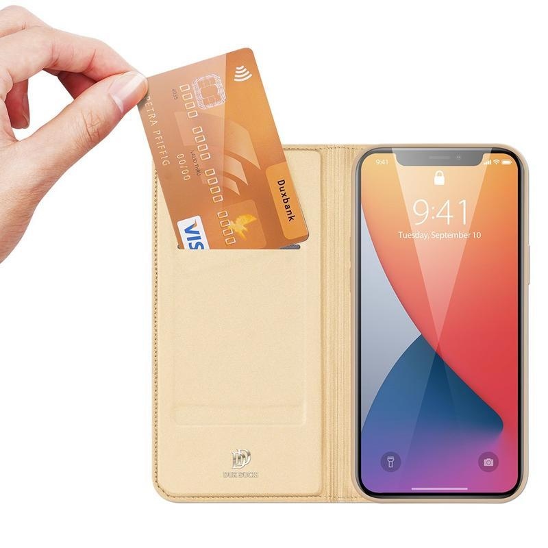 DUX PU kožené peněženkové puzdro na mobil iPhone 12 Pro Max 6,7 