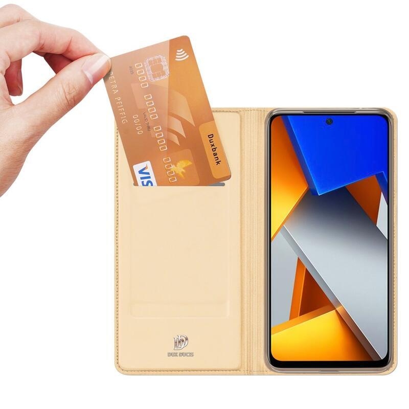 DUX PU kožené peňaženkové púzdro na mobil Xiaomi Poco M4 Pro 4G - zlaté