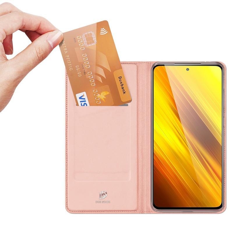 DUX PU kožené peněženkové puzdro na mobil Xiaomi Poco X3/X3 Pro - růžovozlaté