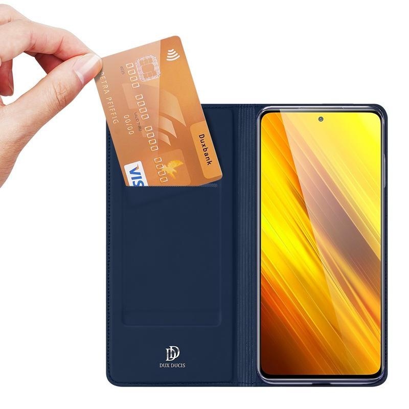 DUX PU kožené peněženkové puzdro na mobil Xiaomi Poco X3/X3 Pro - tmavomodré
