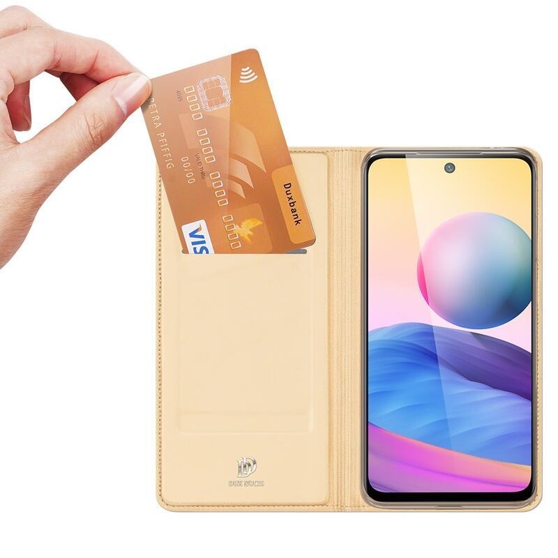 DUX PU kožené peněženkové puzdro na mobil Xiaomi Redmi Note 10 5G / Poco M3 Pro 4G / 5G - zlaté