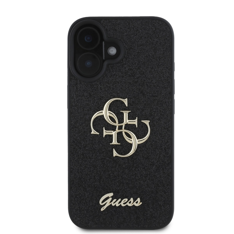 Guess PU Fixed Glitter 4G Metal Logo Zadný Kryt pre iPhone 16 Black