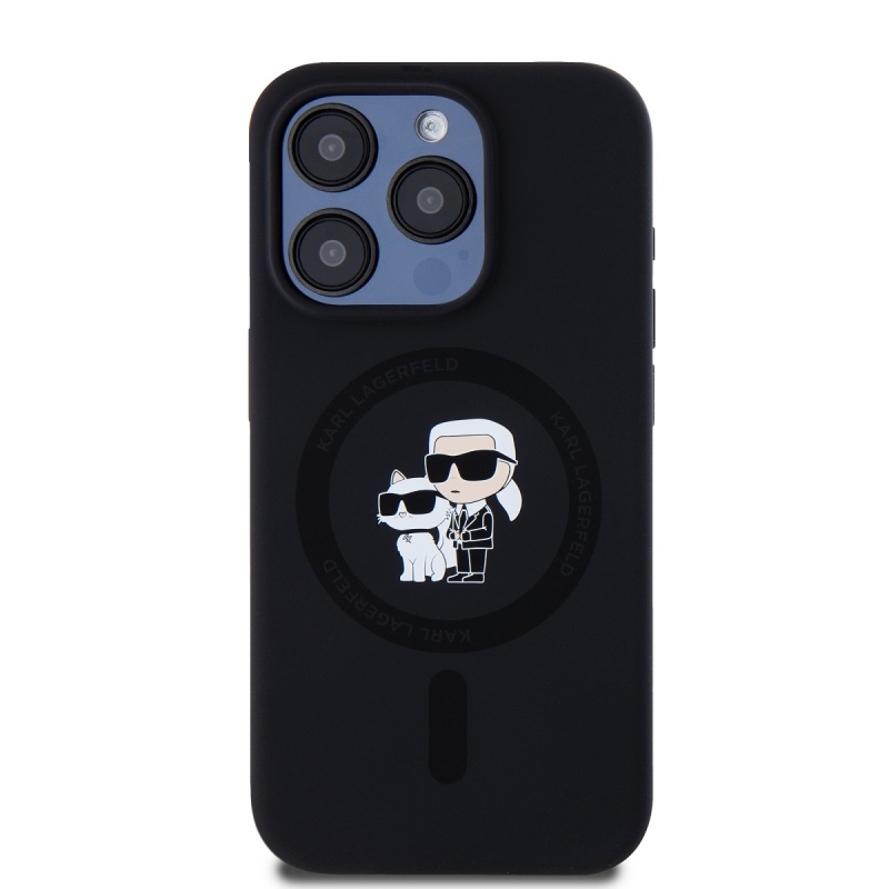 Karl Lagerfeld Liquid Silicone Karl and Choupette Magsafe Zadný Kryt pre iPhone 14 Pro Black