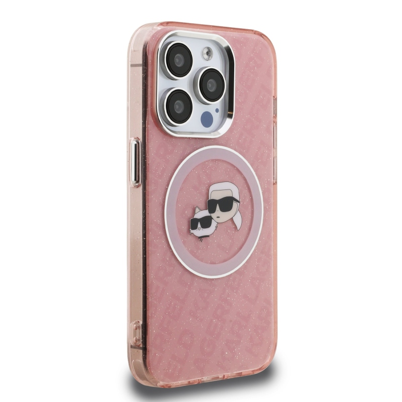 Karl Lagerfeld IML K&CH Heads Repeated Logo MagSafe Zadný Kryt pre iPhone 15 Pro Pink