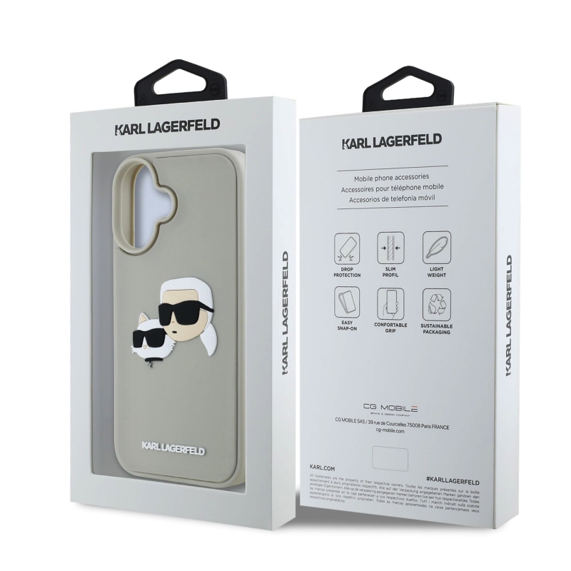 Karl Lagerfeld 3D Rubber Double Heads Zadný Kryt pre iPhone 16 Beige