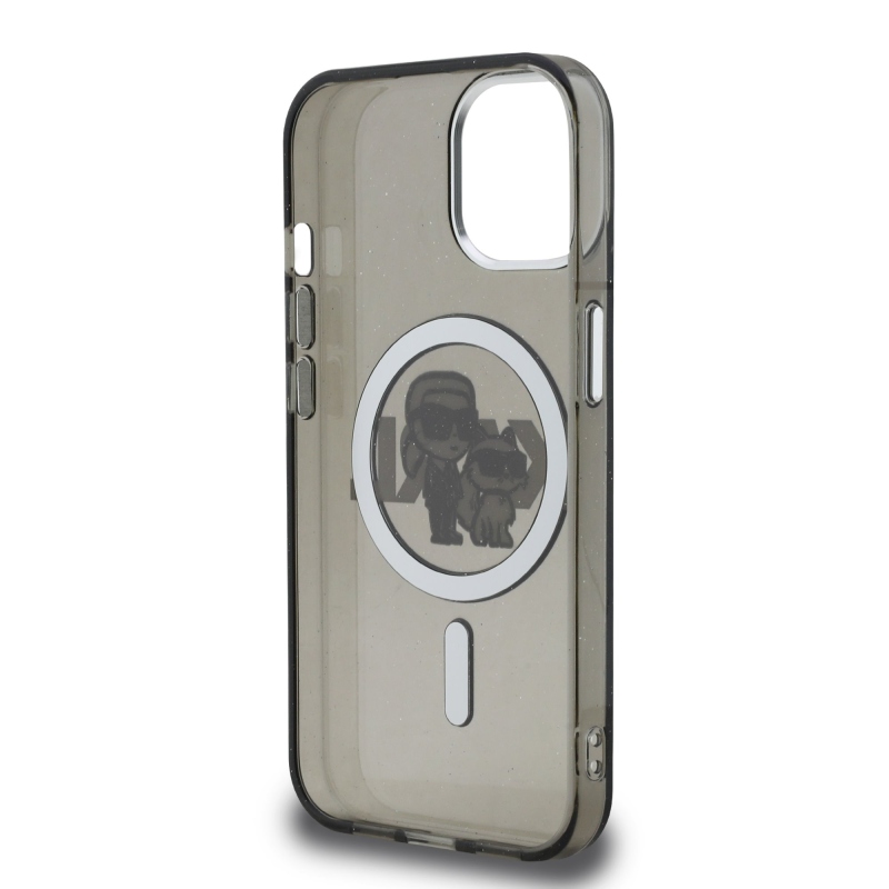Karl Lagerfeld IML Glitter Karl and Choupette Sketch MagSafe Zadný Kryt pre iPhone 15 Black