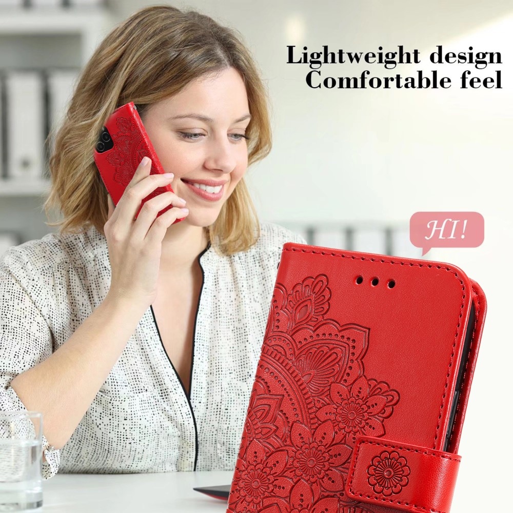 Floral knižkové puzdro na Realme 14 5G - červené