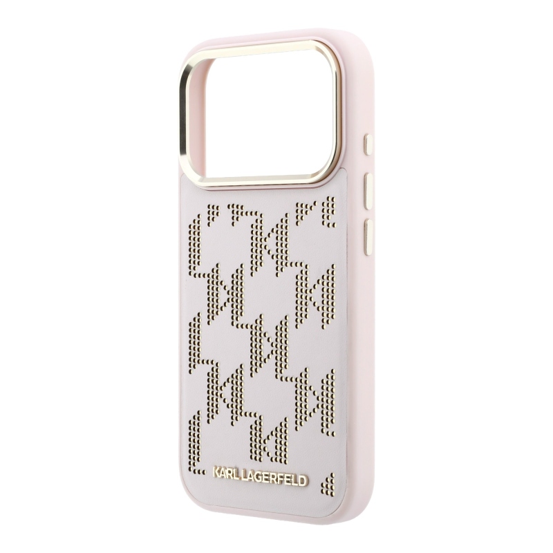 Karl Lagerfeld PU perforovaný obal s monogramom a MagSafe pre iPhone 17 Pro, ružový