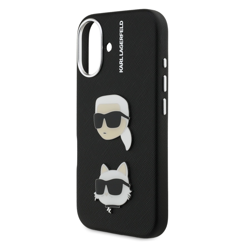 Karl Lagerfeld Grained PU K&CH Heads Zadný Kryt pre iPhone 16 Black