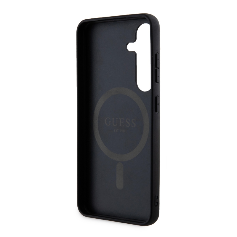 Guess PU Leather 4G Colored Ring MagSafe Zadný Kryt pre Samsung Galaxy S24 Black