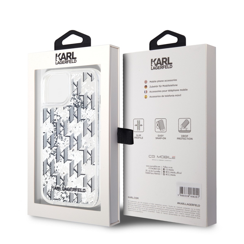 Karl Lagerfeld Liquid Glitter Monogram Gradient Zadný Kryt pre iPhone 14 White