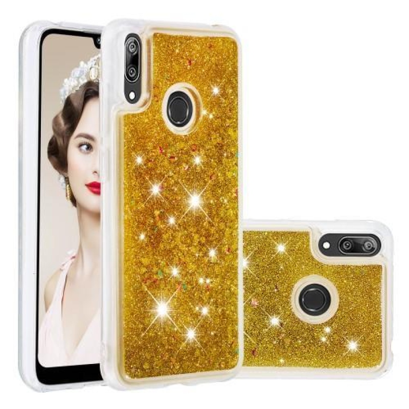 Glitter gélový obal na mobil Huawei Y7 (2019) - zlatý