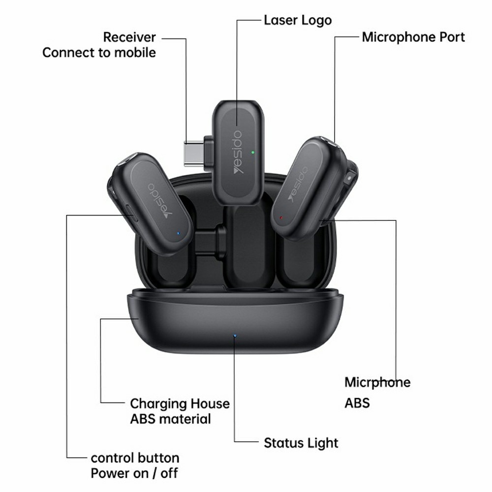 Yesido KR22 bezdrôtový klopový mikrofón s AI redukciou šumu USB-C