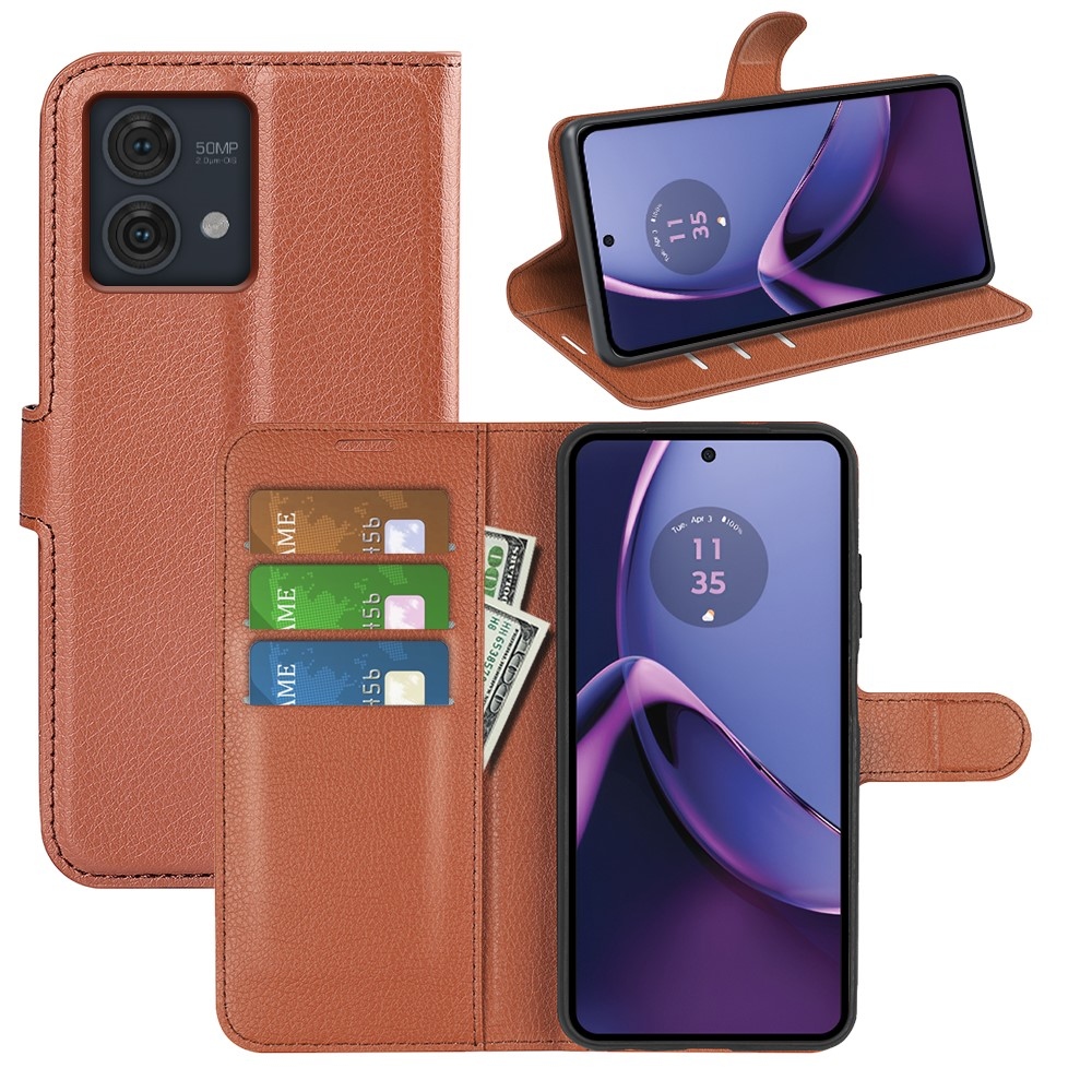 Litchi knižkové púzdro na Motorola Moto G84 5G - hnedé