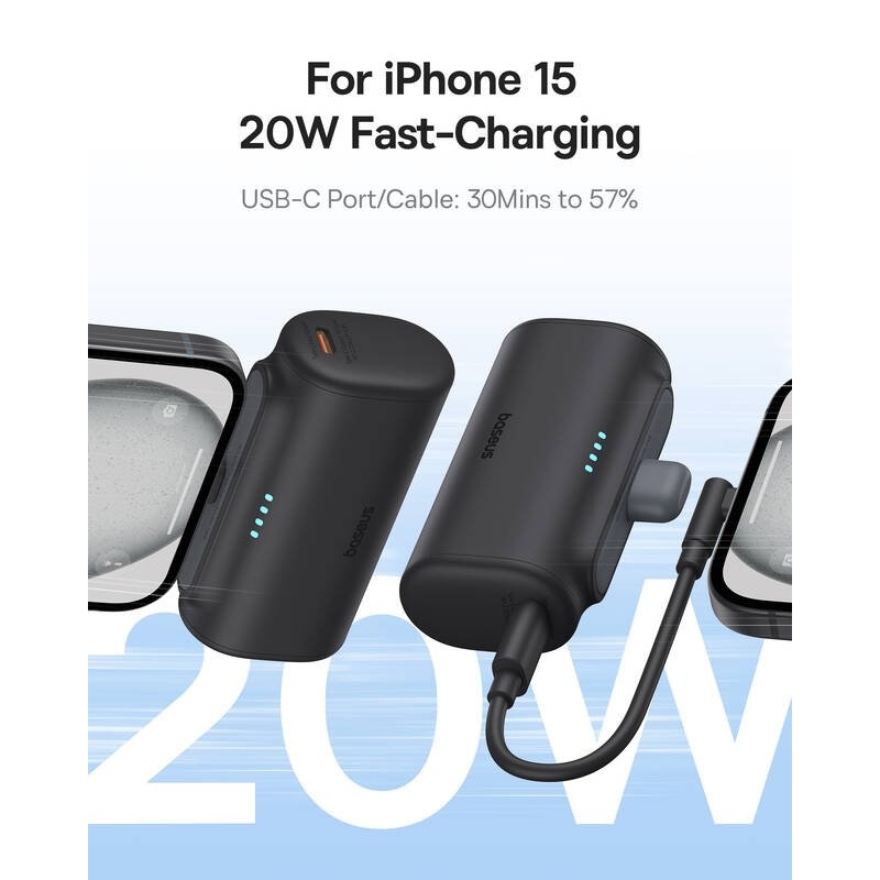 Baseus Compact 20W Fast Charge USB-C Powerbank 5000mAh Cluster Black