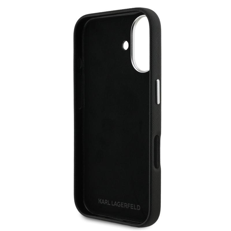 Karl Lagerfeld Grained PU K&CH Heads Zadný Kryt pre iPhone 16 Black