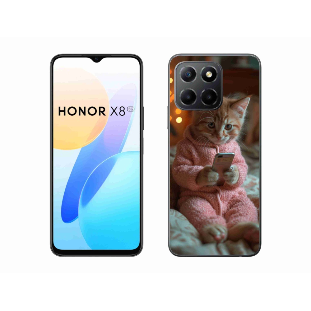 Gélový kryt mmCase na Honor X8 5G - mačiatko s mobilom