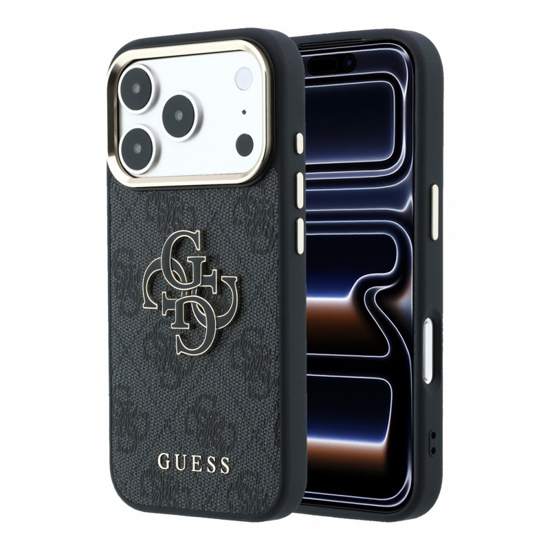 Guess PU 4G Resin Metal Logo – zadný kryt pre iPhone 18 Pro, čierny