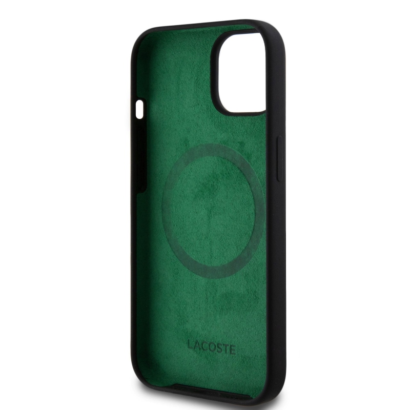 Lacoste Liquid Silicone Microfiber Croc Logo Magsafe Zadný kryt pre iPhone 15 Black