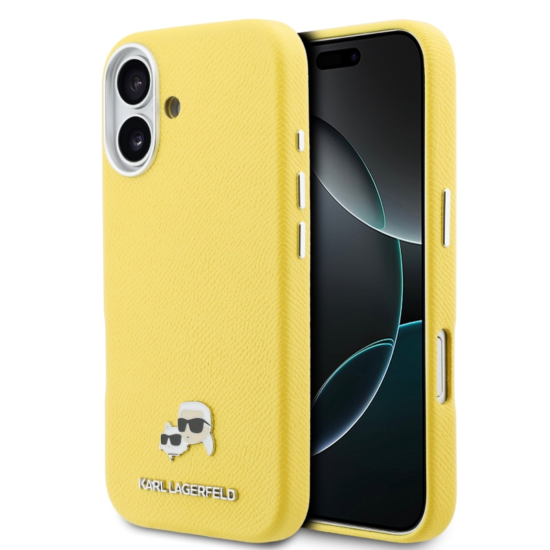 Karl Lagerfeld PU Karl and Choupette Heads Pins MagSafe zadný kryt pre iPhone 17 Yellow