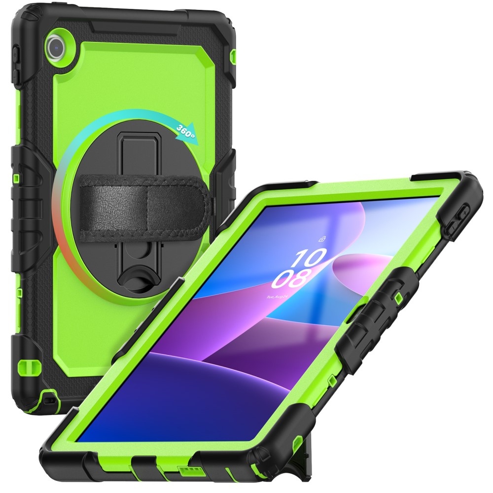 Strap odolný kryt s držiakom na ruku a ramenným popruhom na Lenovo Tab 10.1 (2025) - čierny/zelený